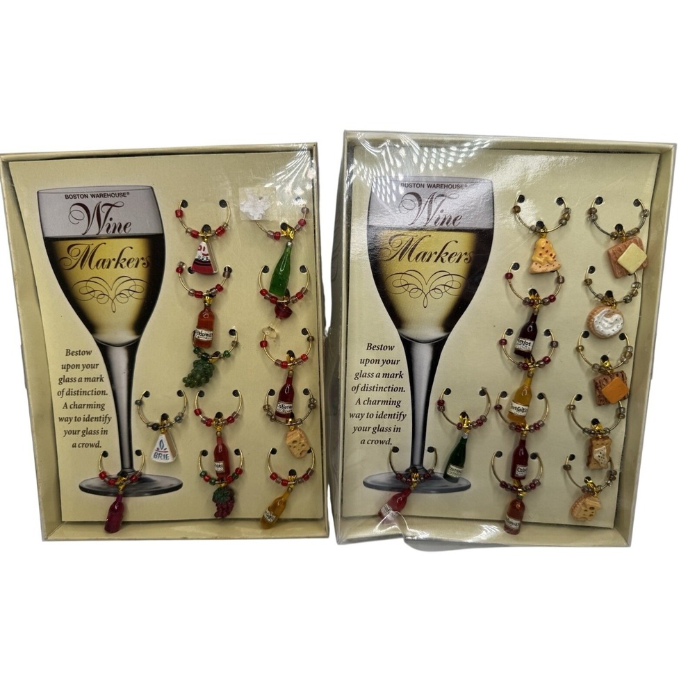 2 Sets Of NEW Boston Warehouse Wine Markers 24 Pc Wine & Cheese Charms